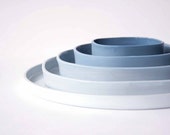 THE SET of 5 porcelain plates, ceramic design dishes, ombre, gradient of blue, square to circle