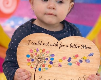 Personalized Fingerprint Dandelion Wood Sign | Custom Mom Gift, Kids Handprint Keepsake