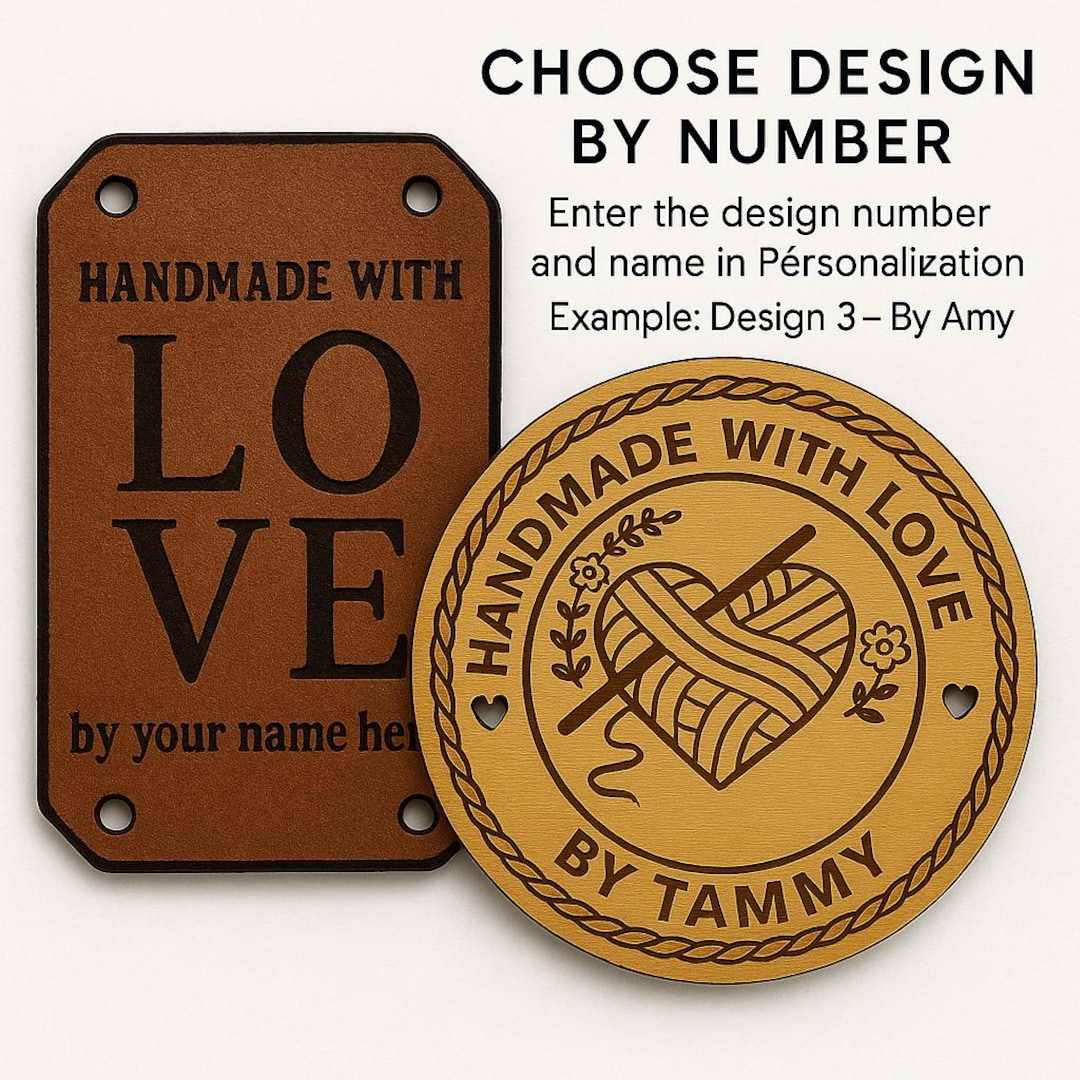 Personalized Handmade With Love Wooden and Leather Tags: Crochet