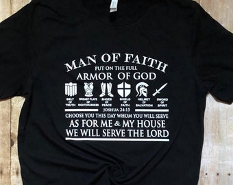 FREE SHIPPING Man of Faith Armor God White Screen Print Ink Design Bella Canvas Short Sleeve Shirt Adult Shirt God Faith Jesus God Men Dad