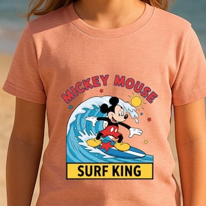 Mickey Mouse Surf King Shirt, Disney Summer Vacation Tee, Retro Surfing Mouse Ocean Beach, Tropical Family Trip Gift