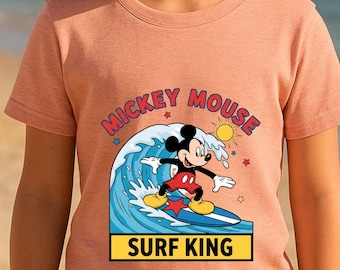 Mickey Mouse Surf King Shirt, Disney Summer Vacation Tee, Retro Surfing Mouse Ocean Beach, Tropical Family Trip Gift