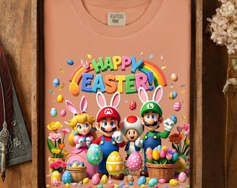 Super Mario Easter Shirt, Princess Peach Luigi Toad Bunny Ears Tee, Gamer Easter