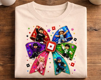 Roblox Bow Shirt, Roblox Avatar Tee, Gaming Kids Shirt, Roblox Birthday Outfit, Gamer Family Matching Tee, Colorful Roblox Design