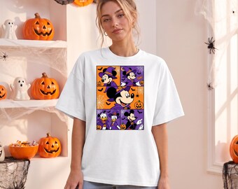 Mickey Mouse Halloween Shirt, Disney Halloween Tee, Mickey Comic Panel Shirt, Witch Hat Comic Strip Shirt, Spooky Orange Purple Shirt
