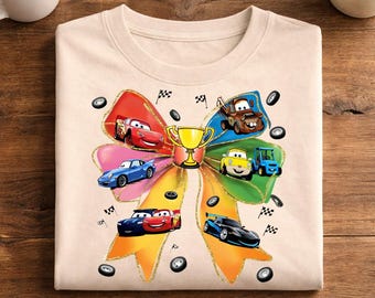 Lightning McQueen Cars Bow Shirt, Disney Cars Family Matching Tee, Racing Friends Shirt, Mater McQueen Kids Tee, Cars Birthday Outfit