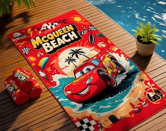 Lightning McQueen Beach Towel, Cars Kids Beach Towel, Summer Pool Towel for Boys, Cartoon Beach Towel, Kids Vacation Towel