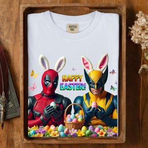 Deadpool Wolverine Easter Shirt, Funny Superhero Bunny Tee, Marvel Fan Holiday Gift, Happy Easter Comic Graphic afbeelding 16
