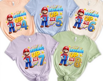 Mario Birthday Shirt | Leveling Up Custom Age Tee | Personalized Gamer Boy Party Tshirt