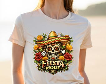 Cinco de Mayo Fiesta Mode Shirt, Sugar Skull Shirt, Mexican Skull Tee, Day of the Dead Style Shirt, Fiesta Party Shirt, Gothic Fiesta Tee