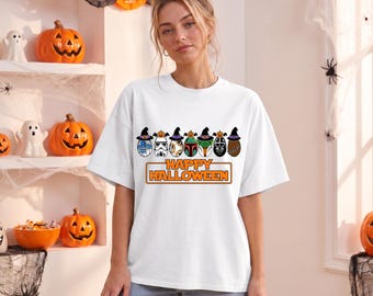 Star Wars Halloween Shirt, Witch Hat Star Wars Tee, Spooky Pumpkin Blue Tshirt, Cute Cartoon Star Wars Shirt, Star Wars Halloween Tee
