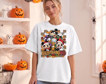 Mickey Mouse Christmas Shirt, Disney Hallothanksmas Tee, Mickey Checkerboard Shirt, Fall Pumpkin Mickey Tee, Witch Santa Hat Shirt