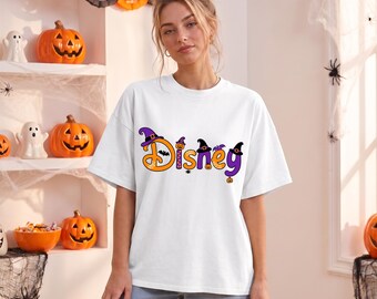 Disney Halloween Shirt, Spooky Orange Purple Tee, Witch Hat Pumpkin Face Shirt, Spooky Season Family Shirts, Disney Halloween Party Tee