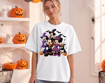 Mickey Mouse Halloween Shirt, Disney Fall Fashion Tee, Spooky Cute Witch Hats Tee, Purple Orange Bats Shirt, Disney Halloween Party Shirt