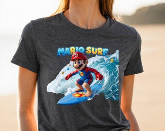 Mario Surf Shirt | Beach Surfing Character Tee | Nintendo Summer Outfit