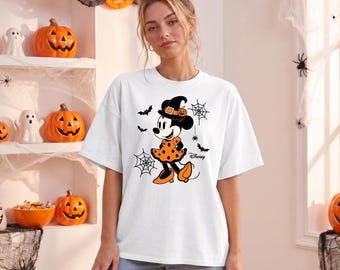 Minnie Mouse Halloween Shirt, Witch Hat Polka Dot Tee, Womens Minnie Halloween Tee, Disney Halloween Shirt, Spooky Cobweb Minnie Tee