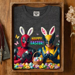 Deadpool Wolverine Easter Shirt, Funny Superhero Bunny Tee, Marvel Fan Holiday Gift, Happy Easter Comic Graphic afbeelding 11