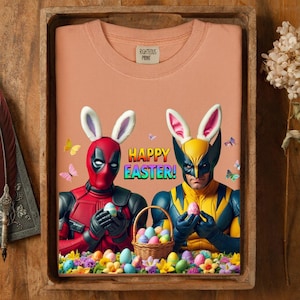 Deadpool Wolverine Easter Shirt, Funny Superhero Bunny Tee, Marvel Fan Holiday Gift, Happy Easter Comic Graphic afbeelding 13