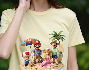 Mario Summer Vacation Shirt | Beach Character Tee | Nintendo Holiday Outfit