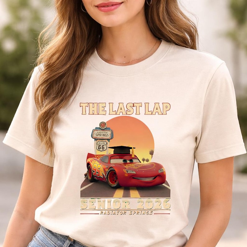 Lightning McQueen Senior 2026 Shirt, The Last Lap Graduation Tee, Cars Movie Grad Shirt, Racing Senior Outfit, Cartoon Grad Tee bild 5