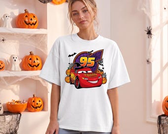 Lightning McQueen Halloween 95 Shirt, Witch Hat Red Race Car Tee, Spooky Spider Web Rusteze Shirt, Cars Movie Halloween Graphic Tee
