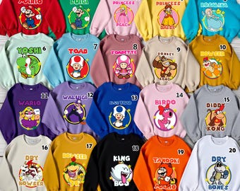 Super Mario Family Sweatshirts, Personalized Mario Birthday Crewneck,