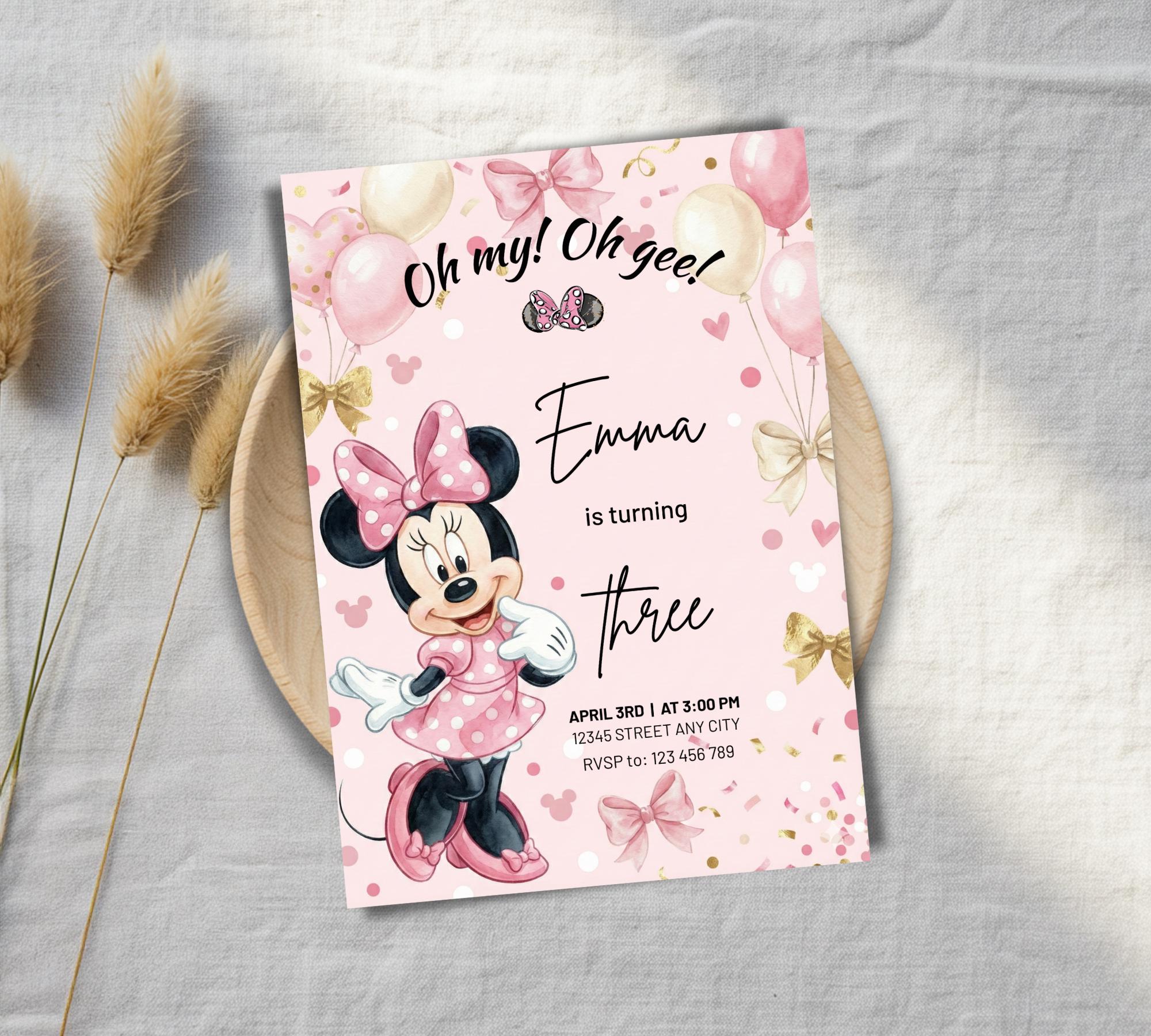 Editable Minnie Mouse 3rd Birthday Invitation, Oh My Oh Gee Pink 5x7 ...