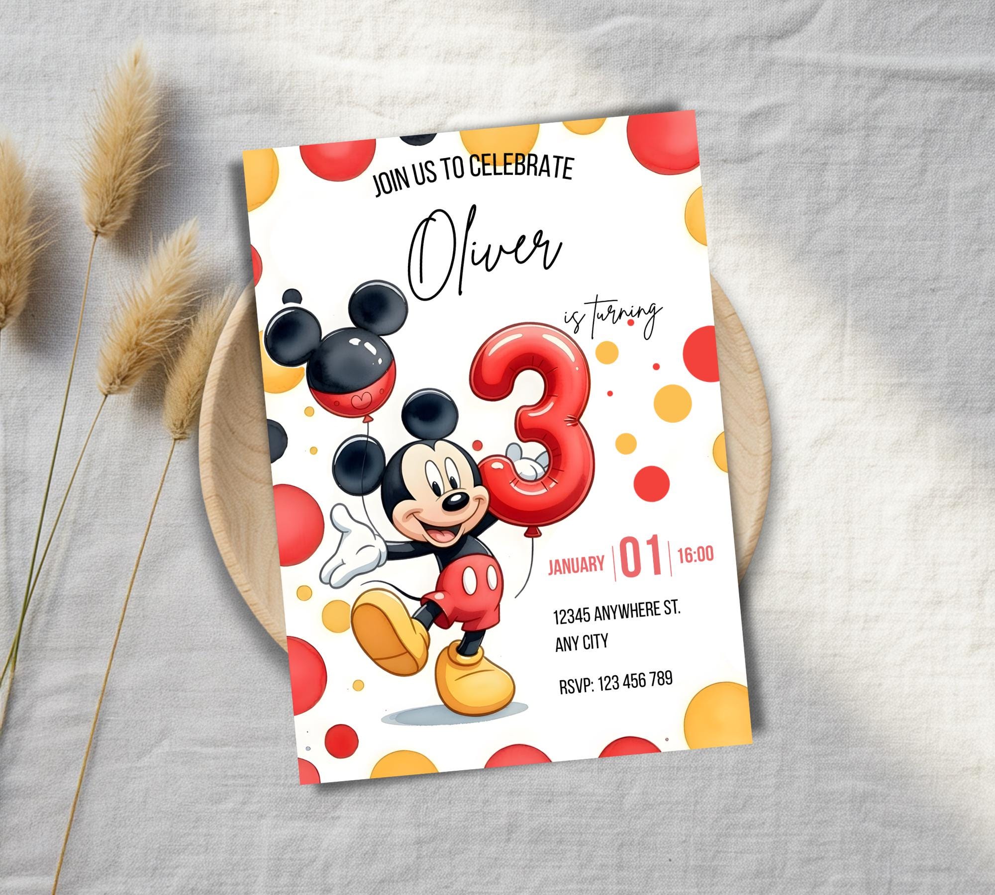 Editable Mickey Birthday Invite, 5x7 Canva Digital Template - Etsy