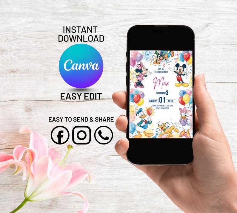 Mickey Mouse and Friends Birthday Invitation Editable Digital Canva ...