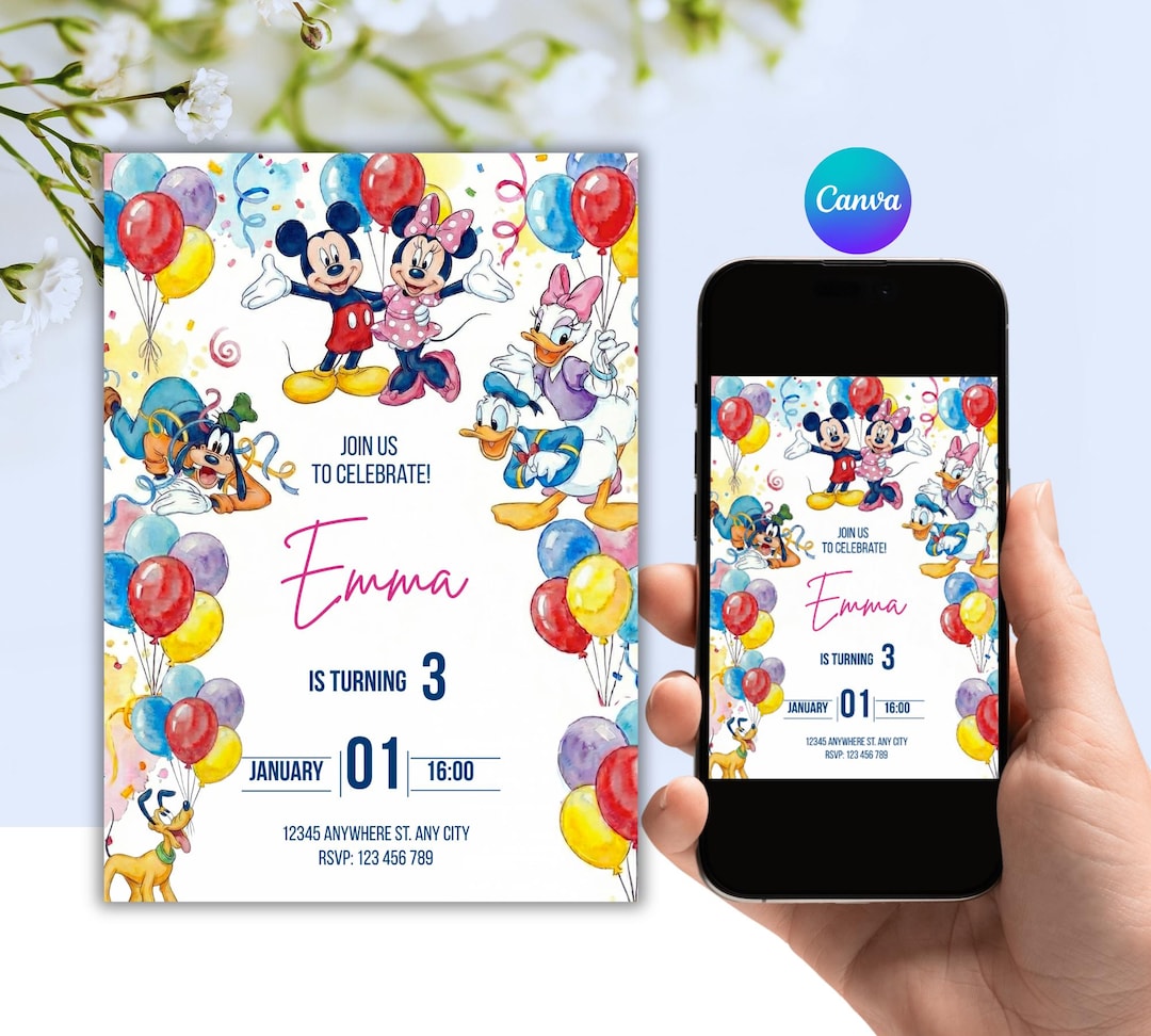 Mickey Mouse and Friends Editable Birthday Invitation Digital Canva ...