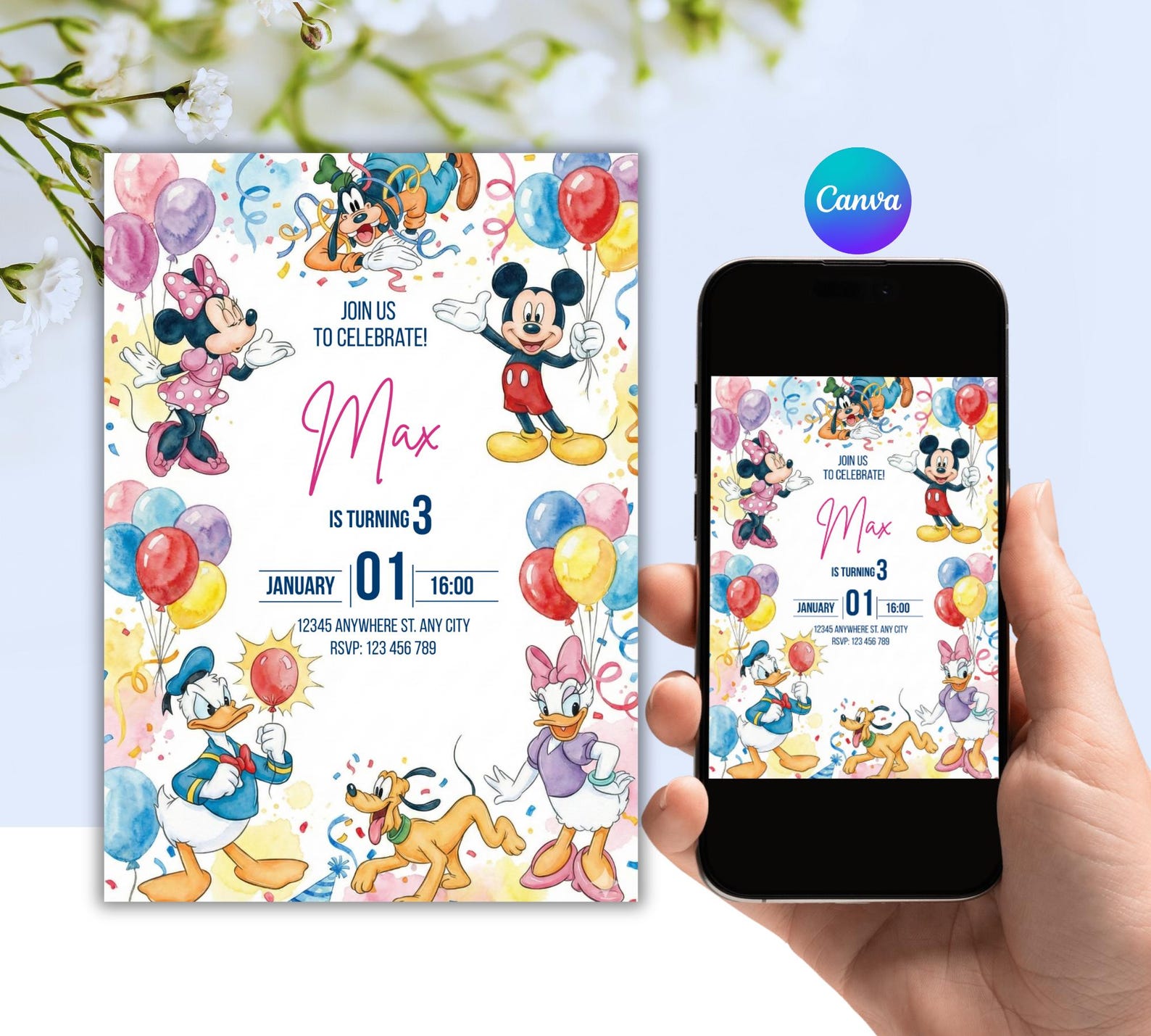 Mickey Mouse and Friends Birthday Invitation Editable Digital Canva ...