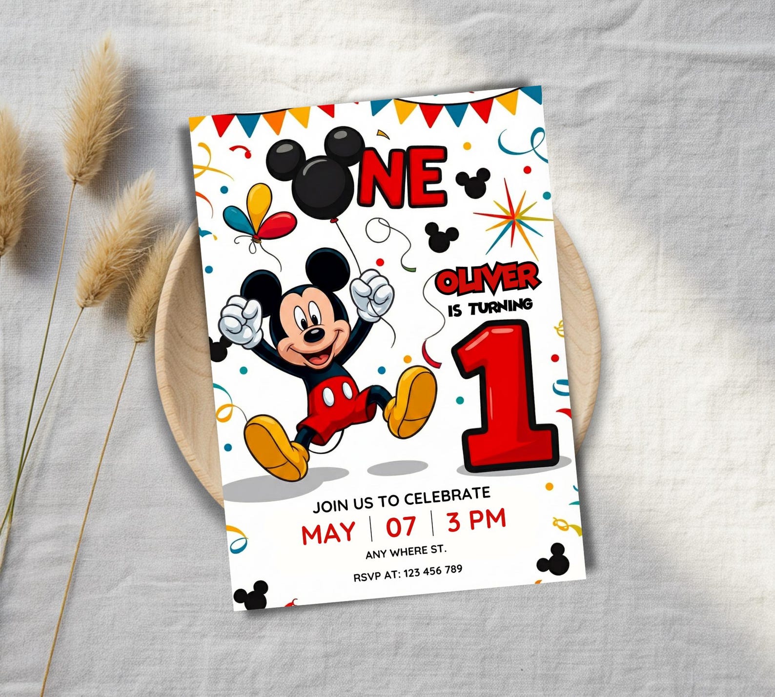 Editable Mickey Mouse 1st Birthday Invitation for Boys | Printable ...