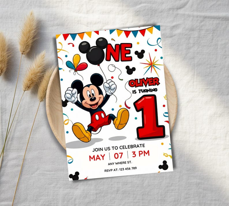 Editable Mickey Mouse 1st Birthday Invitation for Boys | Printable ...