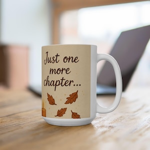 Ceramic Mug, Light Pink Bows Design, Book Lover Mug, Cat Lover Mug, One More Chapter Mug, Pink Mug with Bows and Books, Cute Coffee Cup