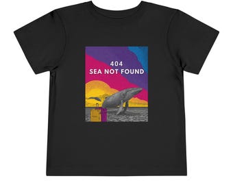 Neon Synthwave Whale Tee 404 SEA NOT FOUND Whale Tee - Funny Error T-Shirt, Coder Humor, Retro Sunset