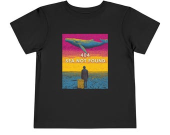 Neon Synthwave Whale Tee 404 SEA NOT FOUND Whale Tee - Funny Error T-Shirt, Coder Humor, Retro Sunset