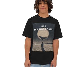 Minimal Line Whale Travel 3/4 Sleeve Tee 404 SEA NOT FOUND Raglan - Funny Error 404, Baseball Style, Retro Sunset Whale