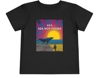 Neon Synthwave Whale Tee 404 SEA NOT FOUND Whale Tee - Funny Error T-Shirt, Coder Humor, Retro Sunset