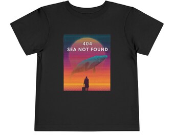 Neon Synthwave Whale Tee 404 SEA NOT FOUND Whale Tee - Funny Error T-Shirt, Coder Humor, Retro Sunset