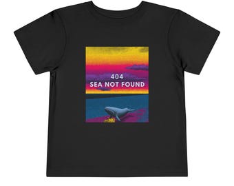 Neon Synthwave Whale Tee 404 SEA NOT FOUND Whale Tee - Funny Error T-Shirt, Coder Humor, Retro Sunset