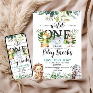Safari First Birthday Evite, Wild One Birthday, 1st Birthday Digital Invite, Jungle First Birthday Evite, Jungle Animals Party