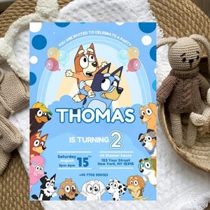 Editable Bluey birthday invitation, Bluey Boy party invite, bluey birthday party,  Canva Editable, Bluey Party Invitation Bday Party Invite,