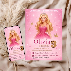 Birthday Invitation Pink Fashion Doll Birthday Party Theme Invite Birthday Party Instant Download Pink Invitation Girls Cute Doll Evite
