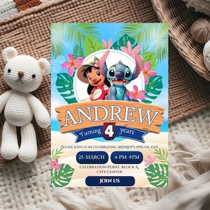 Stitch Birthday Party Invitation for Girl - Editable Digital Download - Lilo and Stitch Party Invite Template - Instant Download Printable