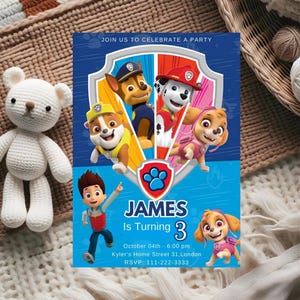 Editable Paw-ty Birthday Invitation | PawPatrol kid Party | Paw Patrol Kids Birthday invite Boys & Girls Canva Template | Digital Invitation