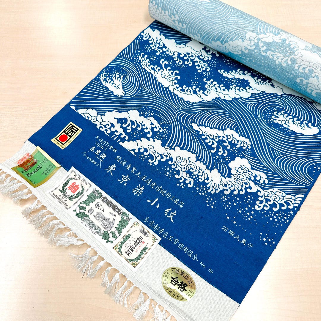 Yuki Tsumugi Silk Kimono Fabric (tanmono) – Wave Pattern Blue, New - Etsy