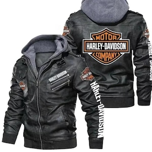 Men&#39;s Black Hooded Motorcycle Leather Jacket: Genuine Leather