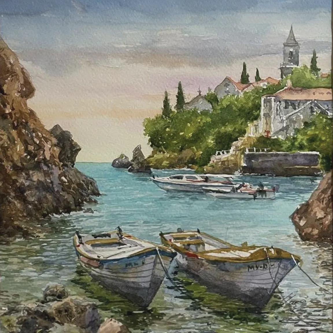 Original Watercolor Painting, Small Landscape Wall Art, Mini Framed ...
