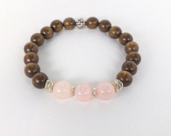 Rose Quartz and AAA Brown Mala Bead Yoga Bracelet