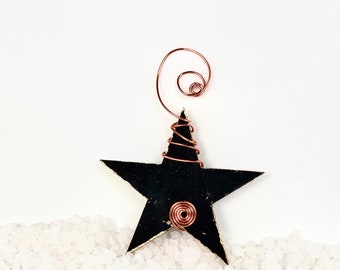 Black Christmas Wishing Star with Copper Wrap and gilded leaf | Star Christmas Gift, Star Wishing Gift, Star Christmas Ornament